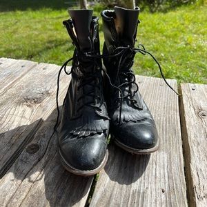 Vintage Womens Size 9 Granny Black Leather Western Lace Up Kiltie Boots